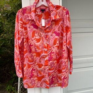 NWT Talbots Pretty Pinks Oranges White Multicolored Floral 100% Cotton Blouse